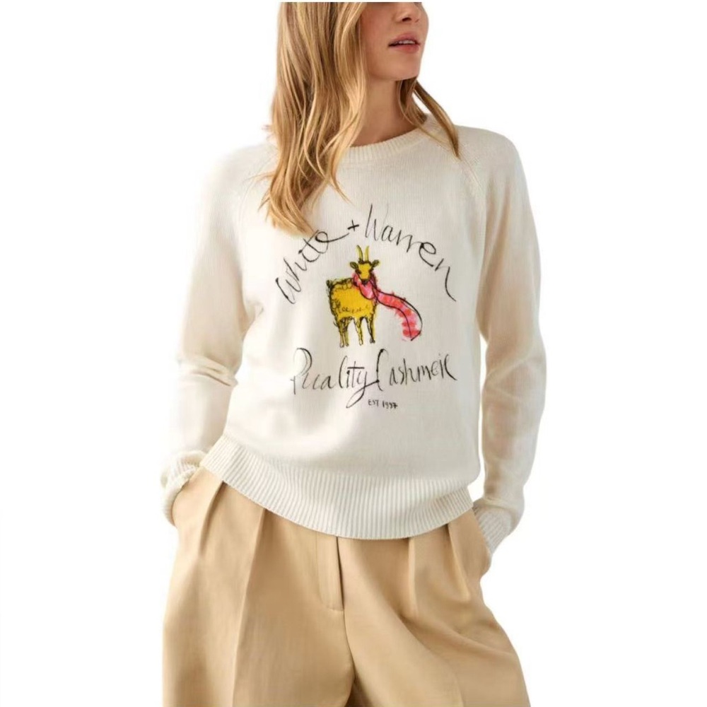 White + Warren Cashmere Goat Printed Sweatshirt